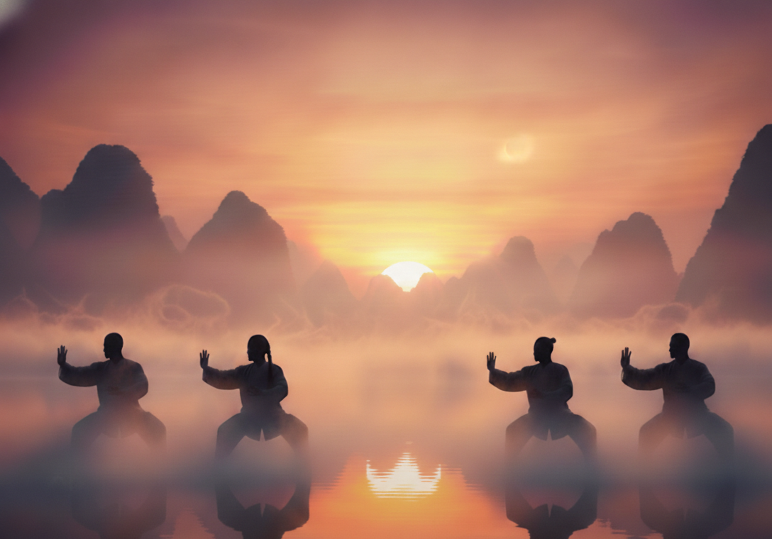 Harmonisk Tai Chi rörelse i naturen